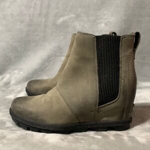 Sorel Women's Boots Size 6.5 Gray Leather Chelsea Ankle Wedge Joan Of Artic